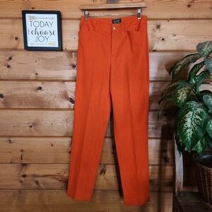 L. Ralph Lauren Orange High Slim Straight Stretch Trouser Pants Preppy Sz 4 X31"